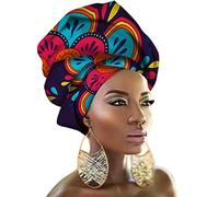 HZQIFEI Femmes Foulard Ciré Africain Wax Headwraps Tête Echarpe de Imprimé Motif Mode Bandeaux Longs Turbans Hijab (Style#8)