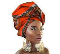 HZQIFEI Femmes Foulard Ciré Africain Wax Headwraps Tête Echarpe de Imprimé Motif Mode Bandeaux Longs Turbans Hijab (Style#16)