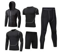 HZQIFEI Homme 5 Pièces Vêtements de Sport avec Hoodies Vestes Manches Courtes/Longues Shirt Compression Collant Short Séchage Rapide Workout Ensemble de Fitness Sportswear (Style#3, S)