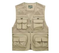 HZQIFEI Homme Multi-Poches Gilet de Pêche Gilet de Plein air Veste sans Manches pour Veste de Sport Gilet Journaliste MJ08 (Kaki Clair, 5XL)