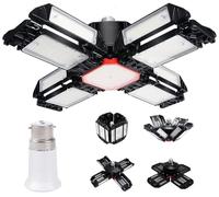 HZSANUE Lampe Garage E27 B22 200W, Blanc Froid 6500K 22500Lm Lampe Atelier Déformable avec 12 Panneaux Ajustables, Éclairage Plafond LED, pour Garages, Entrepôts, Gymnases (lot de 1)