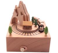 Hztuang Boîte à musique en bois offrant un tunnel de montagne avec petit train magnétique en mouvement Joueur