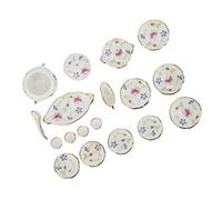Hztyyier 1:12 Service à thé en Céramique Florale élégante Miniature pour Jeu de Rôle de Simulation de Maison de Poupée, Jouet Modèle D'ustensiles de Cuisine pour Enfants, Accessoire de Mini Maison