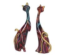 Hztyyier 2 Pièces Peinture à l'huile Chat Statues Abstraite Couple Résine Figurines pour la Maison et Le Bureau Décor (KY146)