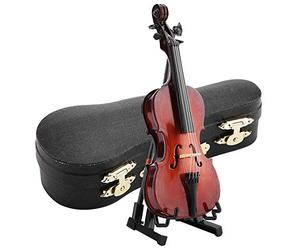 Hztyyier 5.5in Violoncelle Miniature avec Archet Mini Violoncelle Modèle avec Support en Bois Instrument Réplique Ornements de Dollhouse Accessoire