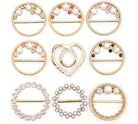 Hztyyier 9 Pcs Boucles D'écharpe en Strass, 9 Styles T-Shirt Clip De Mode Clip en Métal Boucle Écharpe Fermoir Titulaire Vêtements Anneau Wrap Holder pour Femmes Filles