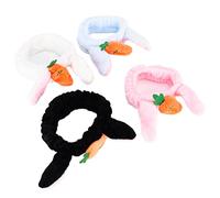 Hztyyier Bandeau Oreilles de Lapin Bandeau élastique Doux pour le Lavage du Visage et le Maquillage - 4 Pièces pour les Costumes de Fête de Pâques [tissu, Noir, Blanc, Bleu, rose]