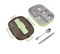 Hztyyier Boîte à Déjeuner, Boîte à Déjeuner Thermique en Acier Inoxydable avec 5 Compartiments pour Adultes et Enfants, Comprend un Bol à Soupe et des Ustensiles (GREEN)