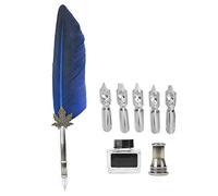 Hztyyier cadeaux d'anniversaire (Bleu) Plume Calligraphie School Supplies, Quill Feather Pen Set avec 5 plumes dans une boîte pour les fêtesNoël School Supplies