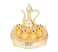 Hztyyier Cafetière Turque Vintage avec 6 Tasses à Café, Service à Thé Turc en Métal, Ensemble de Cafetière, Plateau à Thé Artisanal, Théière et Tasses à Thé pour de Mariage