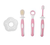 Hztyyier Ensemble de brosses à dents pour bébé, soins dentaires pour les tout-petits, poils souples, nettoyage de la bouche et de la langue, pour 0 à 36 mois (rose)