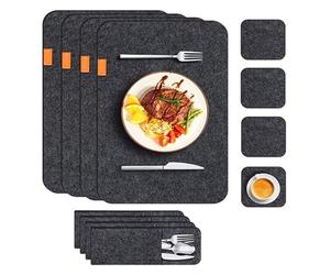 Hztyyier Ensemble de Sets de Table en Feutre avec Sac à Fourchette et sous-Verres, Tapis de Salle à Manger Résistant à la Chaleur pour la Cuisine Domestique, 140 Degrés F, Ensemble de Tapis de Table
