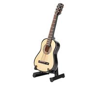 Hztyyier Mini Guitare en Bois, Sculpture Décorative Artistique pour Bureau Intérieur avec Support et écrin, 10 cm