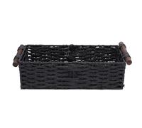 Hztyyier Panier de Rangement en Corde de Papier, Panier tissé à la Main, Bac de Rangement Décoratif avec Poignées en Bois Robustes pour Salle de Bain et Salon (BLACK)