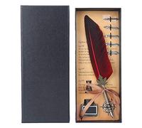 Hztyyier Quill Feather Pen Set avec 5 plumes dans une boîte pour les fêtesNoël, cadeaux d'anniversaire (rouge), Plume Calligraphie School Supplies