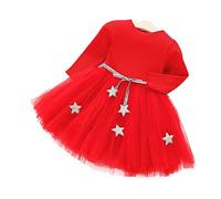 Hztyyier Robe de Princesse en Tulle pour Bébé, Manches Longues Tricotées, Jupe en Coton Mélangé, Taille 80, Rouge