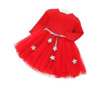 Hztyyier Robe de Princesse en Tulle pour Bébé, Manches Longues Tricotées, Jupe en Coton Mélangé, Taille 80, Rouge