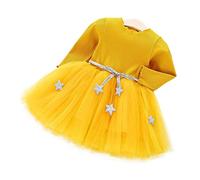 Hztyyier Robe de Princesse Tutu Tricoté à Manches Longues pour Bébé, Tulle et Coton Mélangé, Jaune, Taille 100