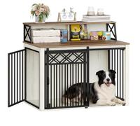 Hzuaneri 100 cm Cage pour Chien Meuble, Cage à Trois Portes avec étagère de Rangement, Cages d'intérieur Convient aux Chiens de Taille Moyenne à Grande, 100 x 60 x 86 cm, Blanc et Marron DFC87414B