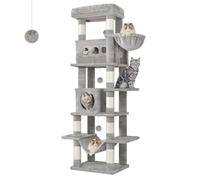 Hzuaneri 170 cm Grand Arbre à Chat, Tour à Chat pour Chats d'intérieur, avec Grand Perchoir, Tapis Lavable, 2 Niches Chats, 8 Griffoirs, Hamac, Pompons, Gris Clair MS17018LG