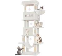 Hzuaneri 170 cm Grand Arbre à Chat, Tour à Chat pour Chats D'intérieur, avec Grand Perchoir, Tapis Lavable, 2 Niches Chats, 8 Griffoirs, Hamac, Pompons, Blanc Crème MS17018WT