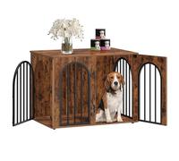 Hzuaneri 80cm Cage pour Chiens, Table d'Appoint, Niche Moderne pour Chiens Intérieur, Cage pour Chiots, Maisonnette pour Animaux, 3 Portes, Porte arquée, 80 x 56 x 61 cm, Marron Rustique DFC85101B