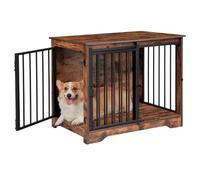 Hzuaneri 81cm Cage pour Chiens, Table d’Appoint, Niche Moderne pour Chiens, Cage pour Chiots, Maisonnette pour Animaux, 2 Portes, 81 x 55 x 67,5 cm, Marron Rustique DFC83601B