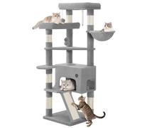 Hzuaneri Arbre à Chat de 153 cm, Spacieux et Stable, avec 6 Griffoir, 1 Grande Niche pour Chat, 3 Grandes Plateformes, Panier Confortable, Balle en Peluche, Planche à Gratter, Gris Clair MS15418LGV1
