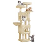 Hzuaneri Arbre à Chat Hauteur 159 cm, Tour de Jeux pour Chat avec 8 Griffoirs, 3 Plateformes, 2 Niches, Panier, Pompons, Convient Aux Chats de Toutes Tailles, Beige MS15918YL