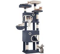 Hzuaneri Arbre à Chat Hauteur 180 cm, Tour de Jeux pour Chat avec 8 Griffoirs, 3 Plateformes, 2 Niches, Panier, Pompons, Convient Aux Chats de Toutes Tailles, Gris Foncé MS18018SG