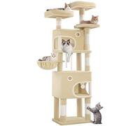 Hzuaneri Arbre à Chat Hauteur 180 cm, Tour de Jeux pour Chat avec 8 Griffoirs, 3 Plateformes, 2 Niches, Panier, Pompons, Convient Aux Chats de Toutes Tailles, Beige MS18018YL