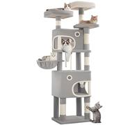 Hzuaneri Arbre à Chat Hauteur 180 cm, Tour de Jeux pour Chat avec 8 Griffoirs, 3 Plateformes, 2 Niches, Panier, Pompons, Convient Aux Chats de Toutes Tailles, Gris Clair MS18018LG