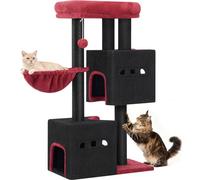 Hzuaneri Arbre à Chat,Tour de Jeux 98 cm, Meubles de Maison pour Chats avec 2 Niches, Grande Plate-Forme, Sisal Griffoir, Hamac, Noir Rouge MS10018BKV1