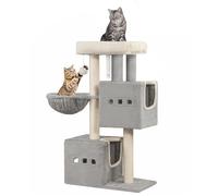 Hzuaneri Arbre à Chat,Tour de Jeux 98 cm, Meubles de Maison pour Chats avec 2 Niches, Grande Plate-Forme, Sisal Griffoir, Hamac, Gris Clair MS10018LG