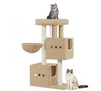 Hzuaneri Arbre à Chat,Tour de Jeux 98 cm, Meubles de Maison pour Chats avec 2 Niches, Grande Plate-Forme, Sisal Griffoir, Hamac, Marron Camel MS10018LCV1