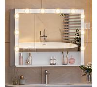 Hzuaneri Armoire de Salle de Bain Miroir avec Éclairage LED, 21x90x70cm | Armoire Miroir 3 Portes, 3 Températures de Couleur Réglables, prise de courant, étagères réglables, Blanc MC54903XEU