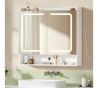 Hzuaneri Armoire de Salle de Bains avec Éclairage LED, Blanc | Rangement Derrière, 3 Températures De Couleur Réglables, Multiprise, Étagères Réglables, 18,5 x 80 x 80 cm, Blanc MC02003XEU