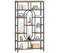 Hzuaneri Bibliothèque, étagère d'exposition à 7 Niveaux avec 9 tablettes, étagère sur Pied, Bibliotheque Livre pour Bureau, Salon, Chambre, 30 x 100 x 180 cm, Marron Rustique et Noir BC73001B