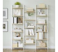 Hzuaneri Bibliothèque, Étagère ebout avec 17 Étagères, Espacement Réglable, 24 × 152 × 186 cm, pour Le Salon, la Chambre à Coucher, Le Bureau à Domicile, Chêne Blanc et Blanc BC10116W