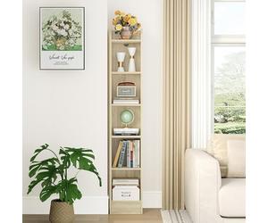 Hzuaneri Bibliothèque, Étagères sur Pied À 6 Niveaux, Bibliothèque de Rangement, Étagère pour Objets de Collection, Panneaux Réglables, pour Salon, Bureau, 24 x 30 x 169,5 cm, Beige Chêne BC06916X