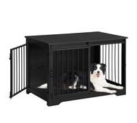 Hzuaneri Cage pour Chien, 100 cm Meuble Cage Chien, Cage Chien Interieur avec Porte coulissante, 2 Portes, Niche Moderne pour Chiens, 100 x 60 x 68 cm, Noire DFC02304B
