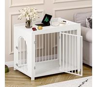 Hzuaneri Cage pour Chien, Cage Chien Interieur avec Ports USB et Prises électriques, 2 Portes, Porte arquée, Convient Chiens Taille Moyenne/Petite, Table d'Appoint, 90 x 63 x 79 cm, Blanc DFC85613W