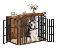 Hzuaneri Cage pour Chien, Heavy Cage en Bois avec Porte d'alimentation Supérieure, Design Multi-Portes, Grande Table d'appoint pour Cages pour Chien, 120 x 75 x 81 cm, Marron Vintage DFC86801B