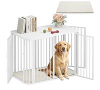 Hzuaneri Cage pour Chien Meuble, Cage D'intérieur avec Coussin, Design Moderne à Trois Portes, Cages Robuste, Table D'appoint en Bois, Convient aux Grands Chiens, 108 x 66 x 77,5 cm, Blanc DFC86713W