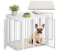 Hzuaneri Cage pour Chien Meuble, Cage D'intérieur avec Coussin, Modèle à Trois Portes, Table D'appoint en Bois, Convient aux Chiens de Petite et Moyenne Taille, 80 x 55 x 61,5 cm, Blanc DFC87713W