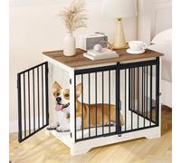 Hzuaneri Cage pour Chiens, 81 cm Cage Chien, 2 Portes, Blanc et Marron | Table d’Appoint, Niche Moderne pour Chiens, Cage pour Chiots, Maisonnette pour Animaux, 81 x 55 x 67,5 cm, DFC83614B