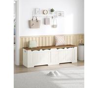 Hzuaneri Coffre de Rangement, Banc de Rangement, avec 2 Charnières de Sécurité, Imitation Grange, 40 x 150 x 48 cm, idéal pour Entrée, Couloir, Chambre, Brun-Blanc SB01514X