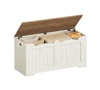 Hzuaneri Coffre de Rangement, Banc de Rangement, Banc à Chaussures, 2 Charnières Stables, 40 x 100 x 48 cm, pour Entrée, Chambre, Salon, Blanc Marron SB01014B