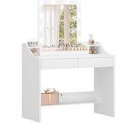 Hzuaneri Coiffeuse avec Eclairage LED, 90cm, Luminosité Réglable, Coiffeuse avec Miroir, avec 2 Tiroirs et 2 Compartiments Ouverts, Moderne, Blanche DT40703X