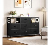 Hzuaneri Commode 140 cm, 2 Ports USB et 2 Ports AC, Meuble de Rangement en Tissu 8 Tiroirs, Armoire à Tiroirs Multifonctionnelle pour Chambre et Salon, 30 x 140 x 86 cm, Noir DU03804BEU